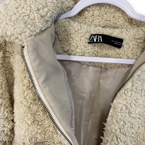 Zara Cropped Faux Shearling Jacket Sz: S - Picture 5 of 9